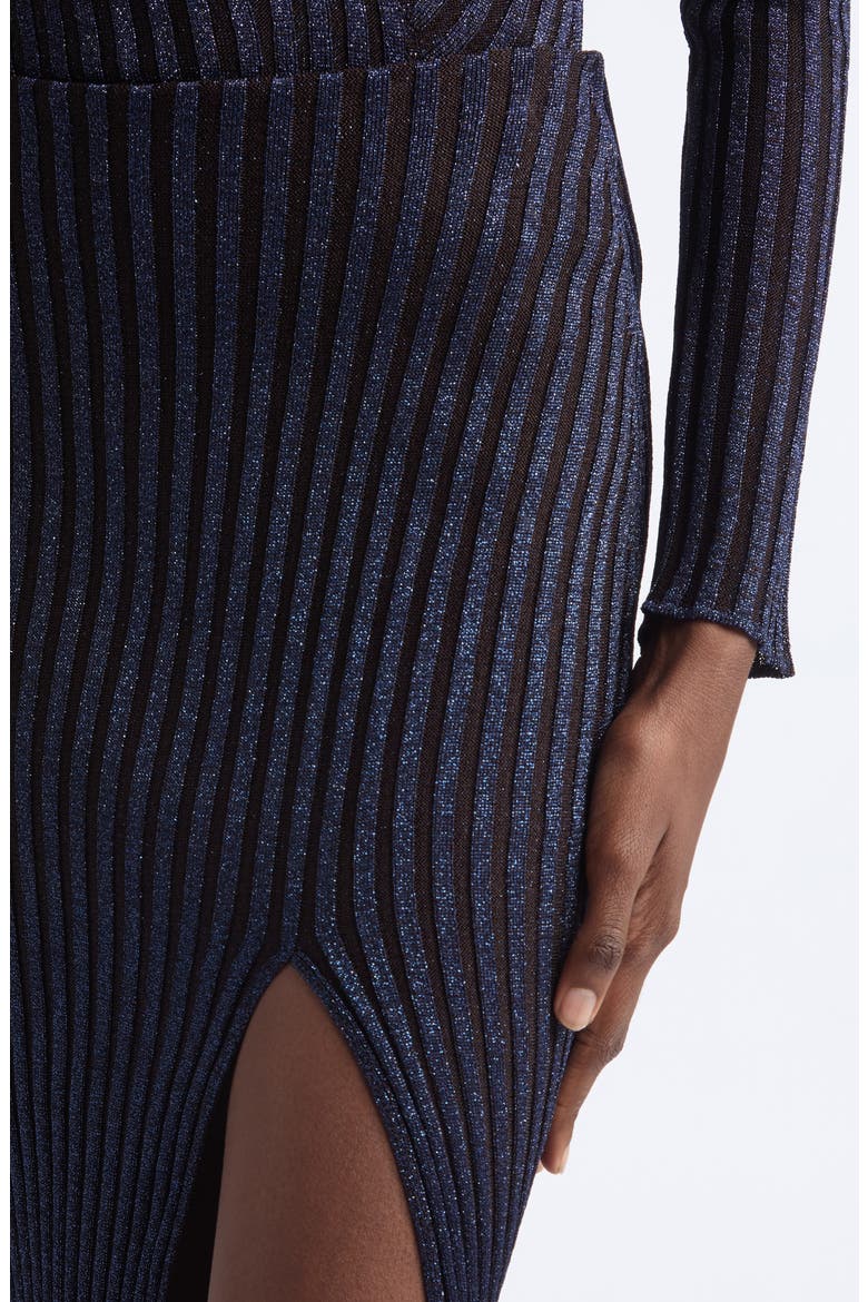 Metallic Rib Midi Skirt, Alternate, color, DARK BLUE