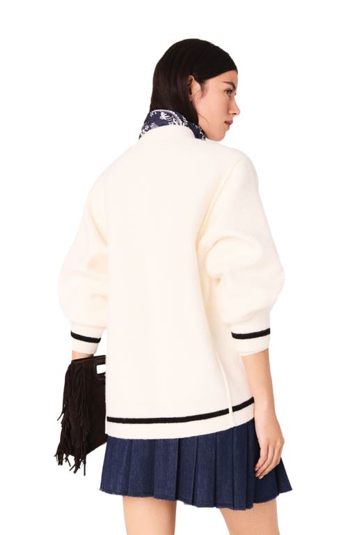 Maje Long Cardigan With Embroidery In Neutral