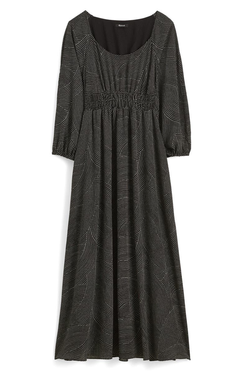 Madewell Geo Dot Print Balloon Sleeve Georgette Midi Dress, Alternate, color, Pindot Arches True Black