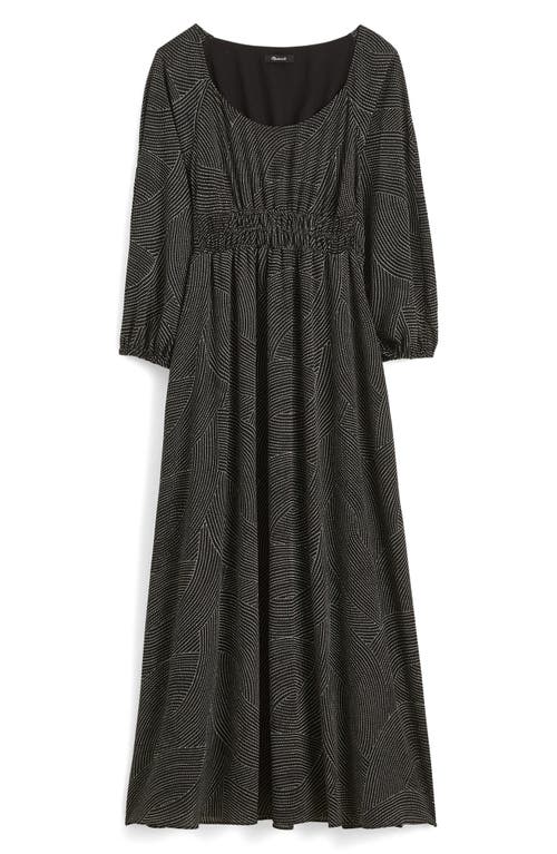 Madewell Geo Dot Print Balloon Sleeve Georgette Midi Dress In Pindot Arches True Black