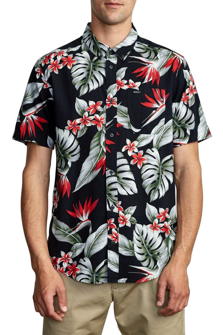 Montara Print Short Sleeve Button-Down Shirt, Main, color, BLACK