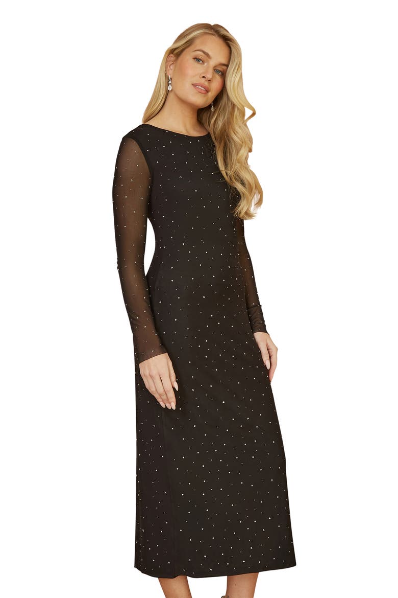 Sparkle Mesh Bodycon Midi Dress, Alternate, color, Black