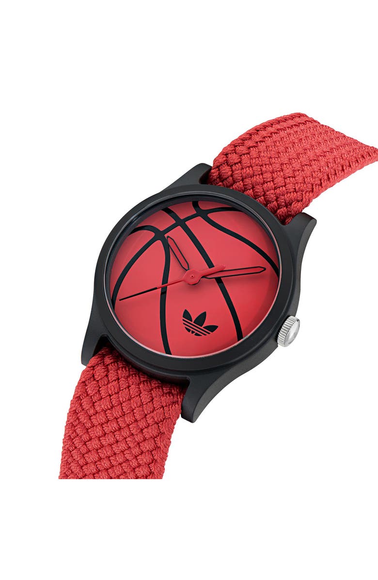 adidas AO Style Red Basketball Dial Webbing Strap Watch, 39mm, Alternate, color, Red