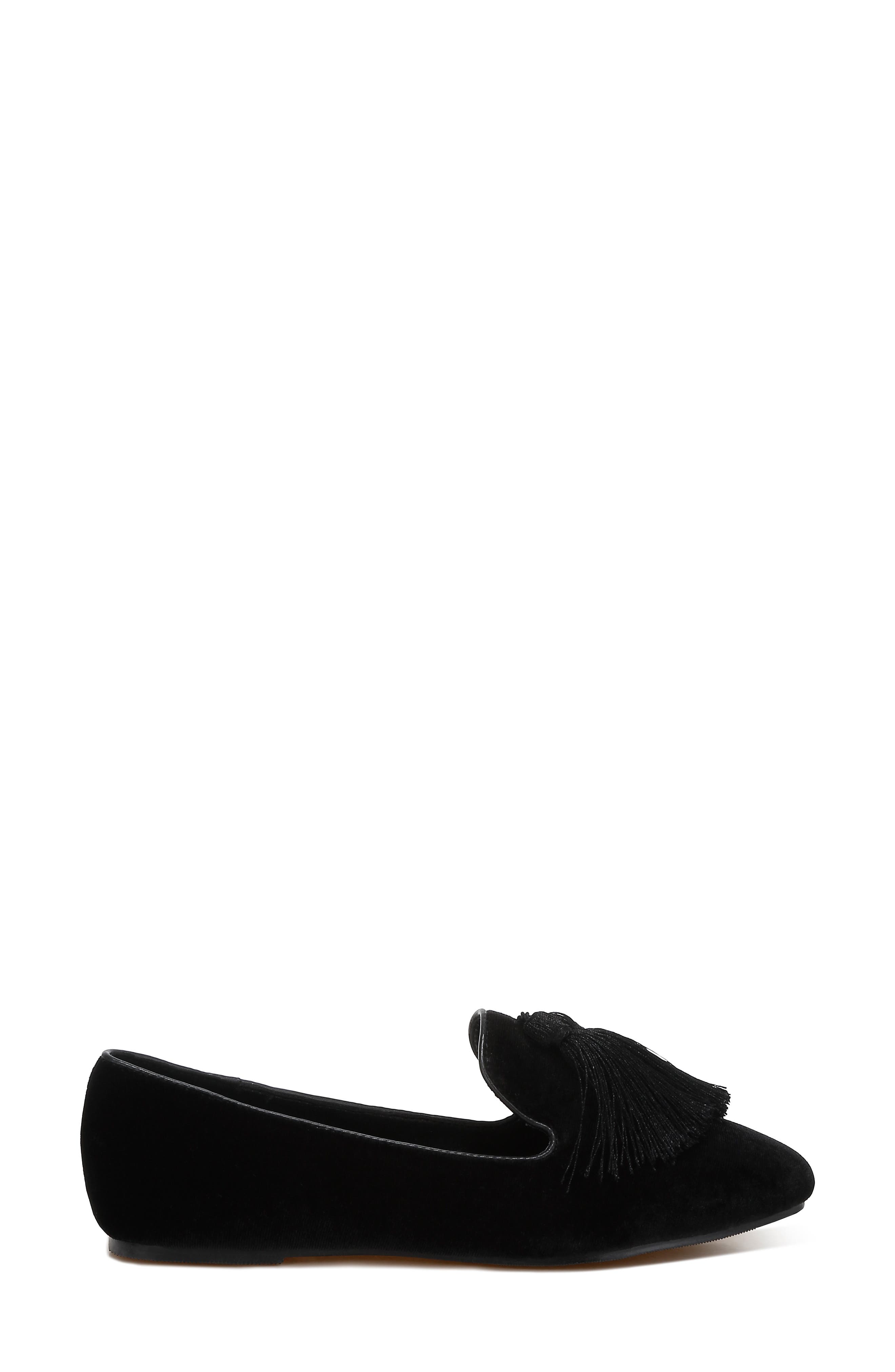 Rag & Co Tromso Tassel Detail Velvet Loafer, Alternate, color, Black