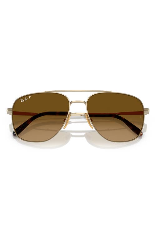 Ray Ban Sunglasses Unisex William Titanium - Arista Gold Frame Brown Lenses Polarized 59-17 In Gold Flash