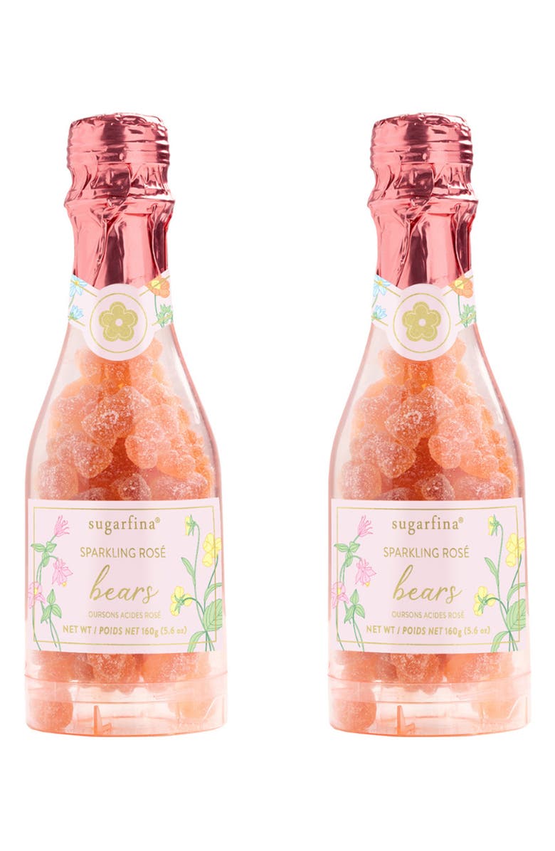 sugarfina La Vie en Rose Set of 2 Sparkling Rosé Gummy Bear Celebration Bottles, Main, color,