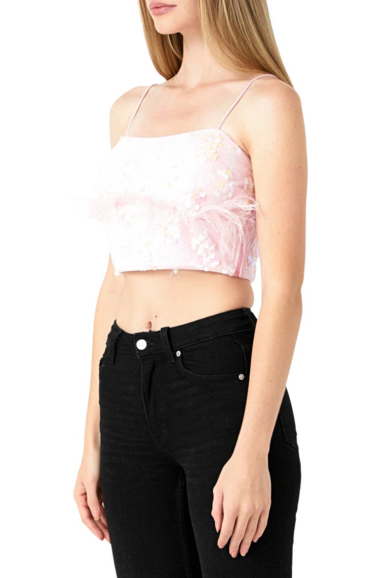 Sequin & Feather Crop Top, Alternate, color, PINK