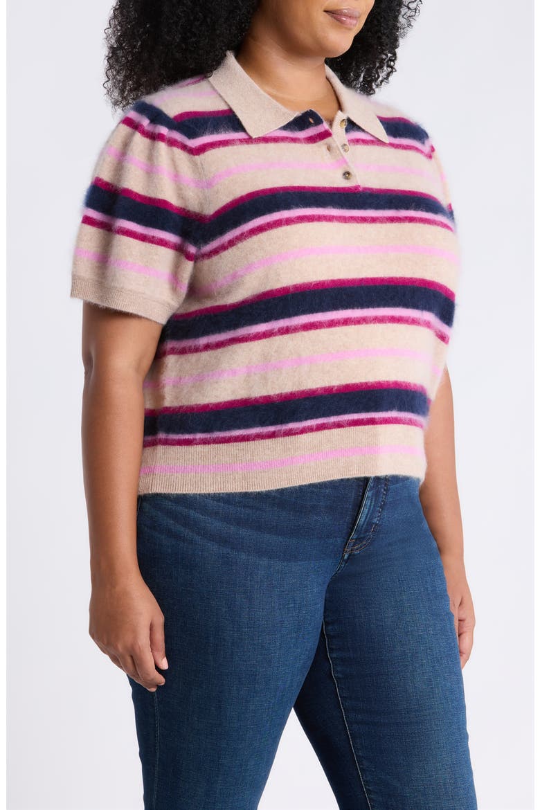 Brushed Wool & Cashmere Polo Sweater, Alternate, color, PINK MULTI STRIPE