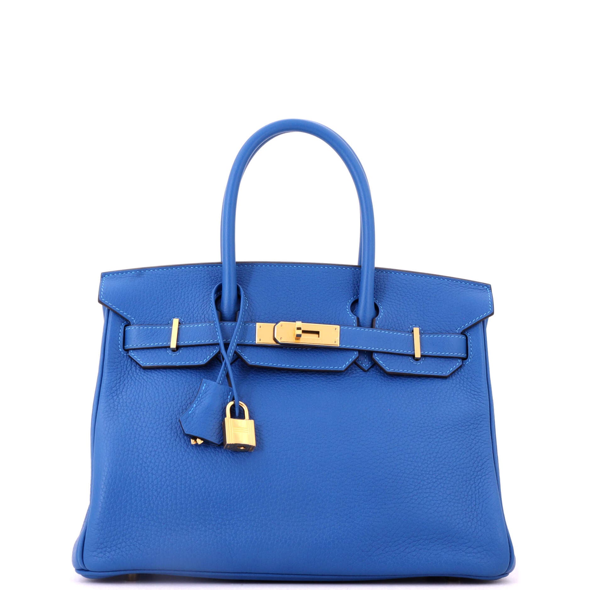 Birkin Handbag Blue Clemence with Gold Hardware 30, Main, color, Blue