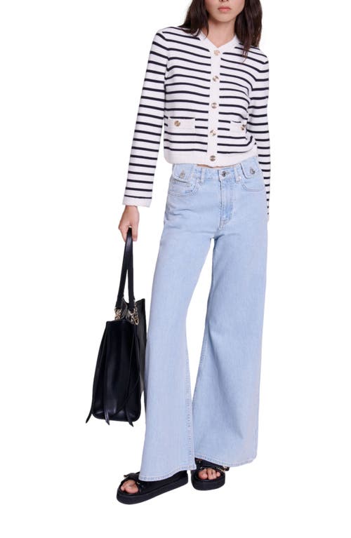 Maje Gestreifter Cardigan In Navy/ecru
