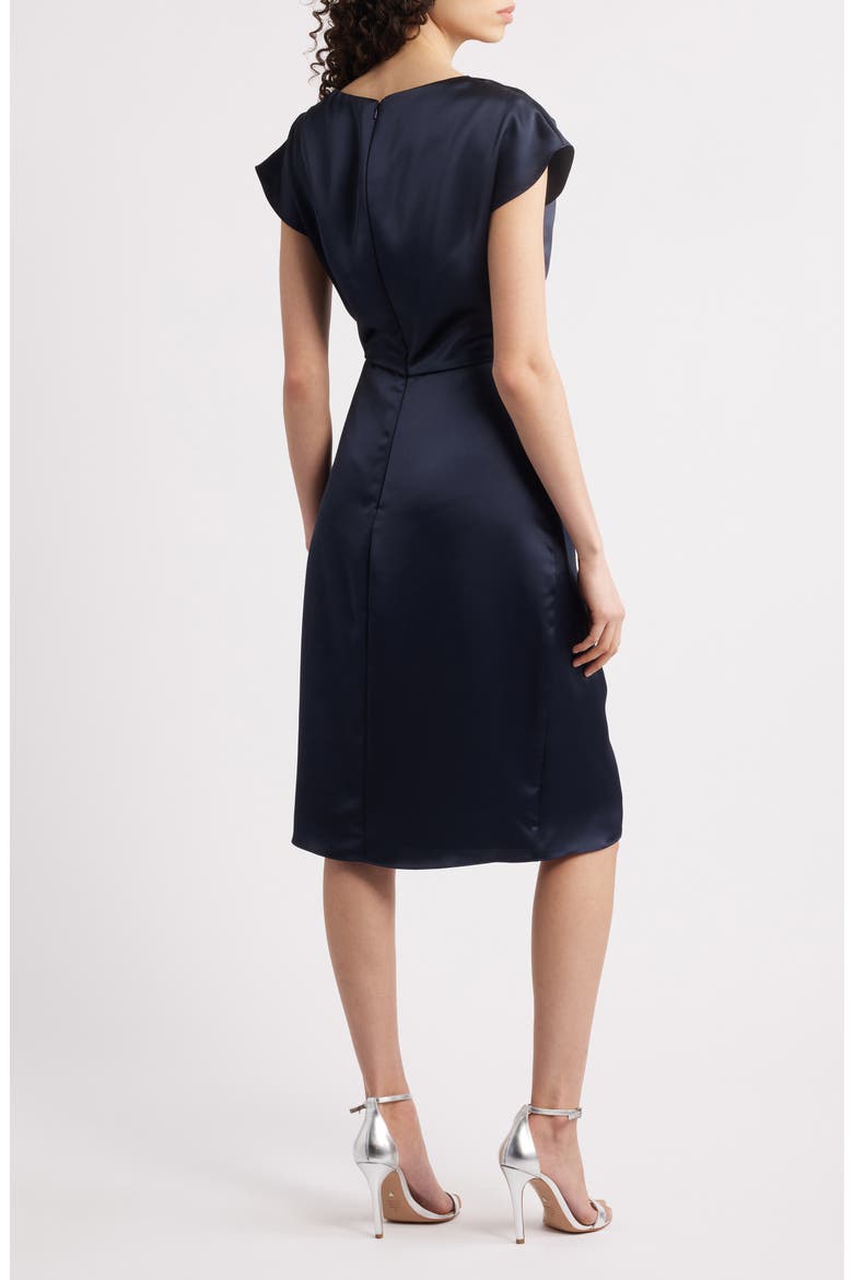 Cowl Neck Satin Sheath Dress, Alternate, color, NAVY