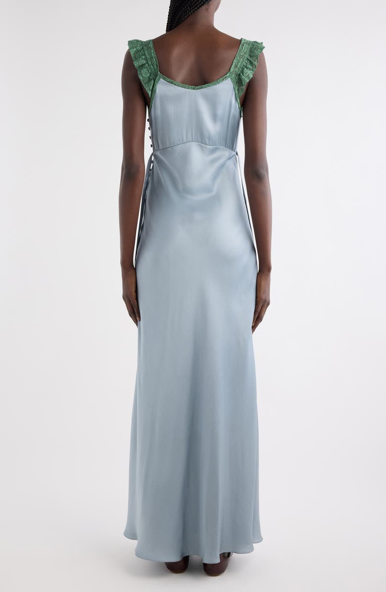 Chloé Lace Trim Silk Satin Column Dress, Alternate, color, Ash Blue