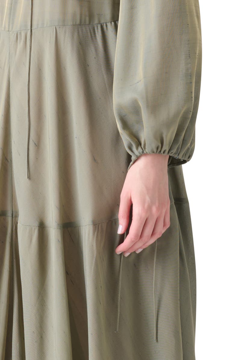 Akris punto Boho Long Sleeve Tiered Maxi Dress, Alternate, color, Khaki