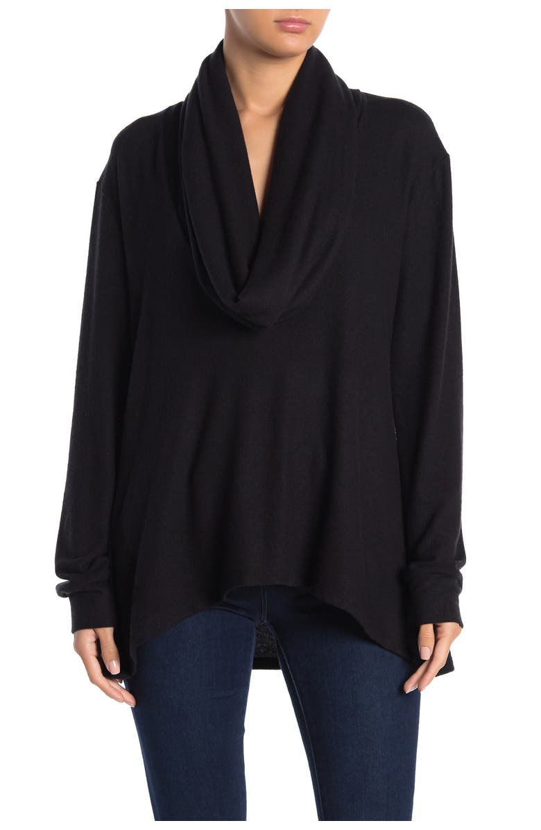 GO COUTURE Cowl Neck Brushed Tunic Sweater, Main, color, Solid Black