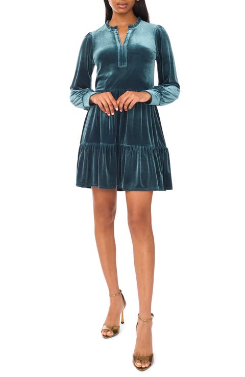 Velvet Long Sleeve Tiered Minidress
