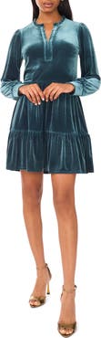 Halogen® Velvet Long Sleeve Tiered Minidress