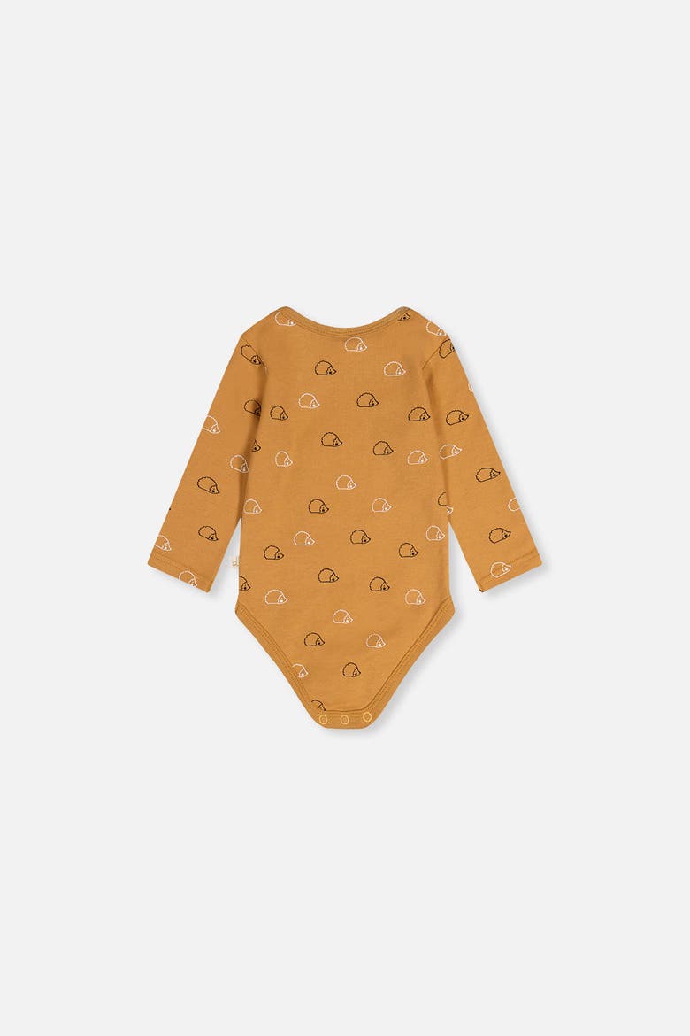 Organic Cotton Hedgehog Snap Envelope Neck Romper, Alternate, color, Brown Printed Hedgehogs