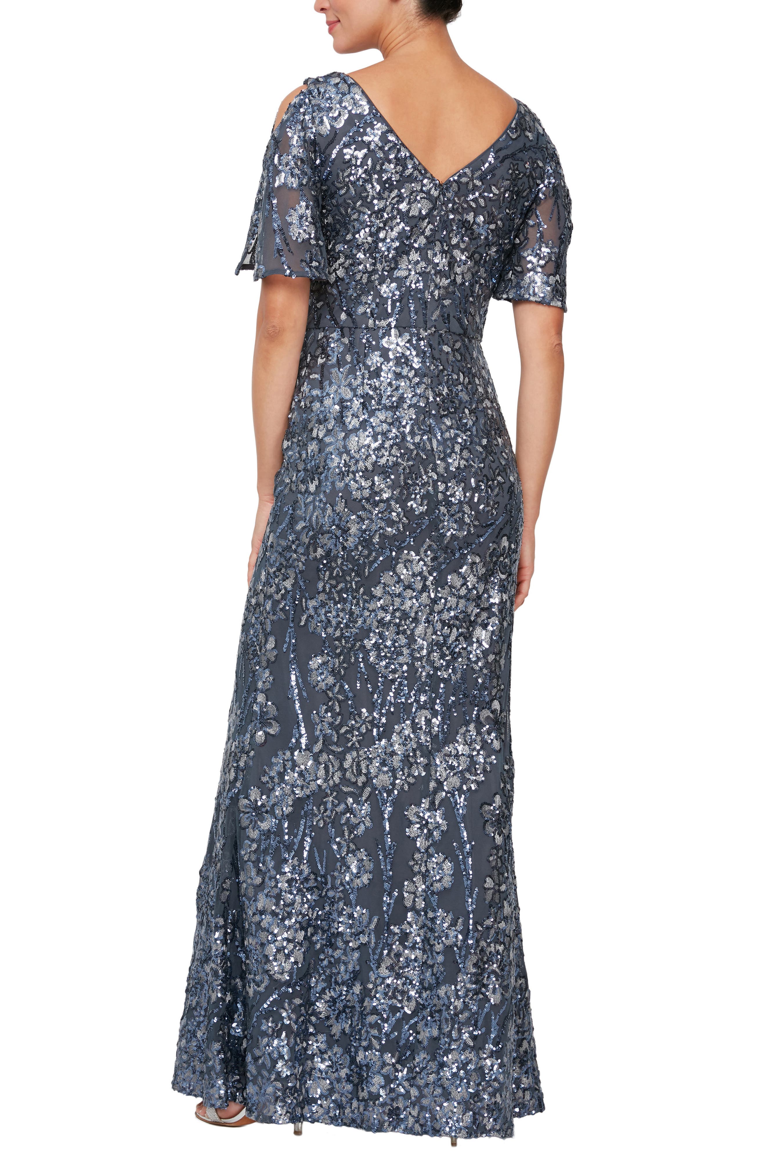 Sequin Lace Cold Shoulder Trumpet Evening Gown - image 2
