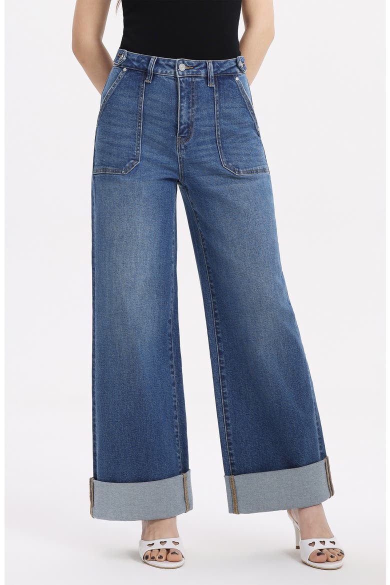 Super High Waist Wide Leg Utility Jeans, Alternate, color, MEDIUM BLUE