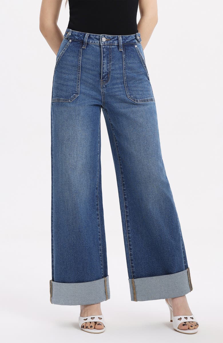 Bayeas Super High Waist Wide Leg Utility Jeans, Alternate, color, Medium Blue