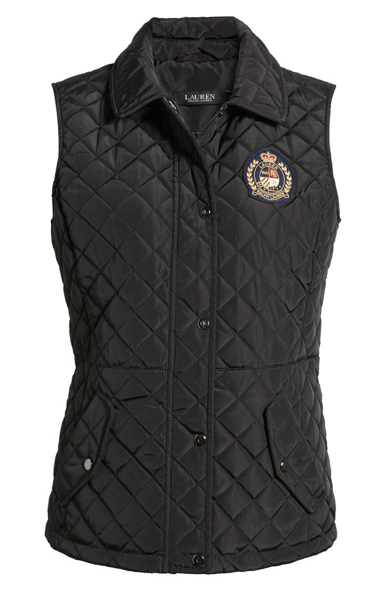 Lauren Ralph Lauren Crest Logo Recycled Shell Diamond Quilted Vest, Alternate, color, 