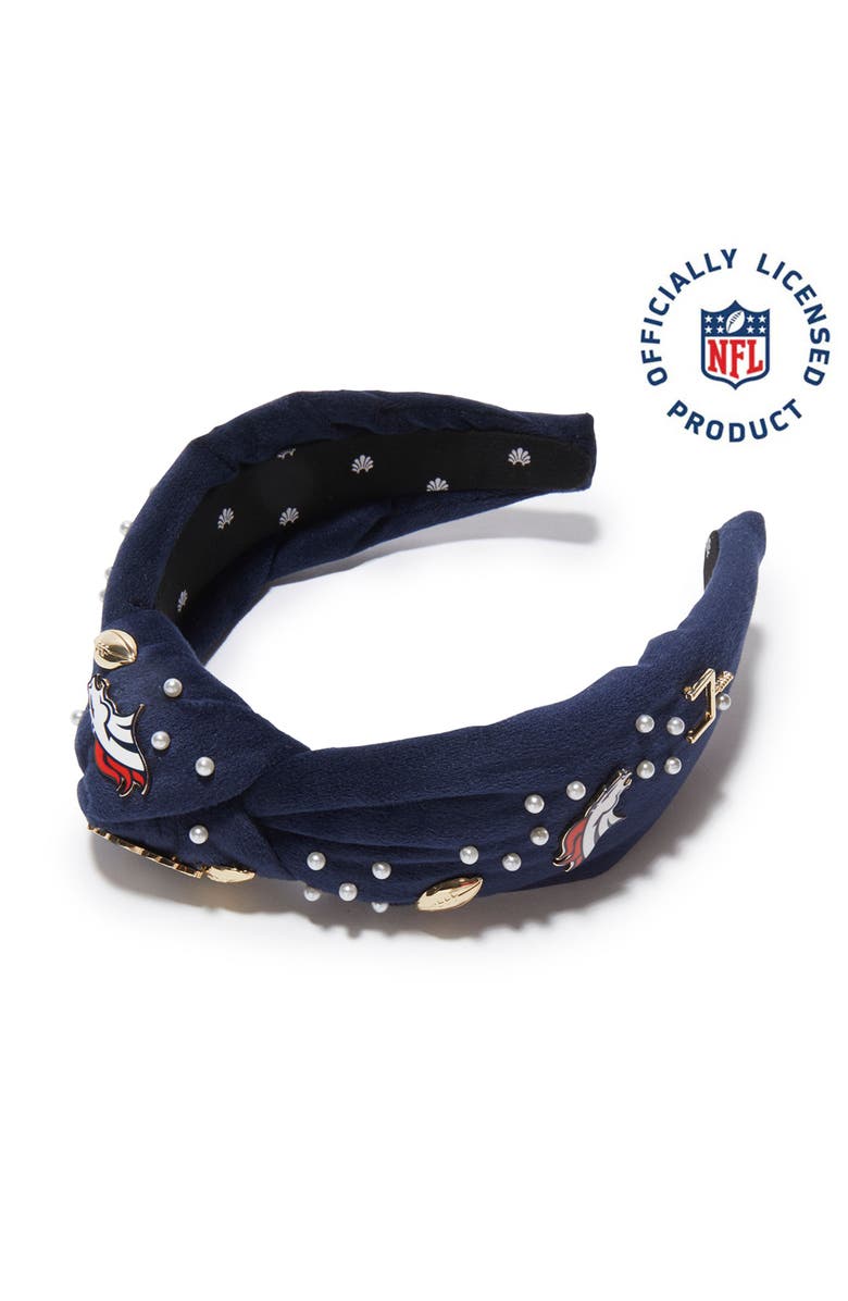 Lele Sadoughi Denver Broncos Embellished Knotted Headband, Main, color, Navy 400