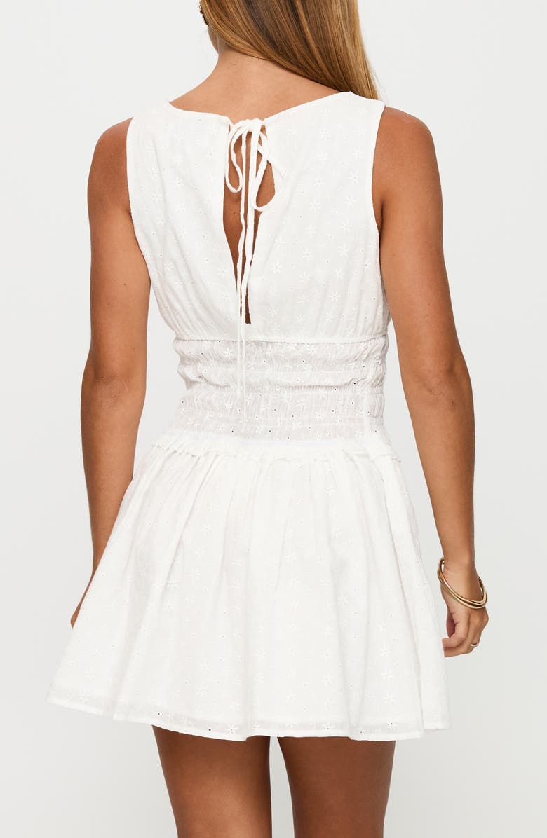 Princess Polly Yennifer Eyelet Smocked Cotton Mini Sundress, Alternate, color, White