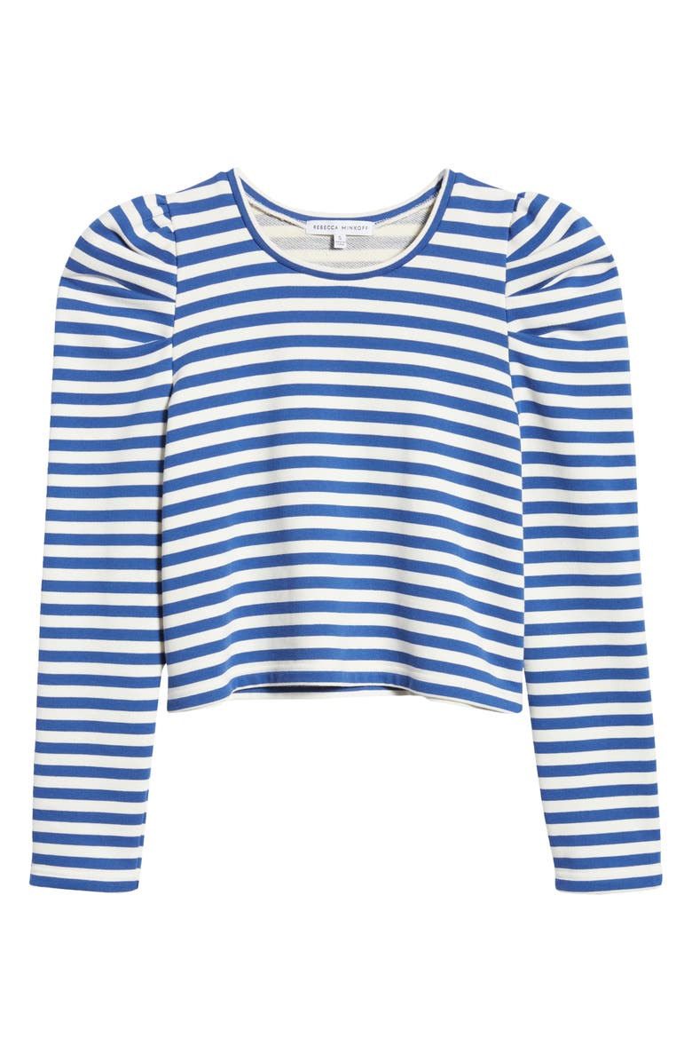 Rebecca Minkoff Talia Stripe Crop Puff Sleeve Cotton Sweatshirt, Alternate, color, 