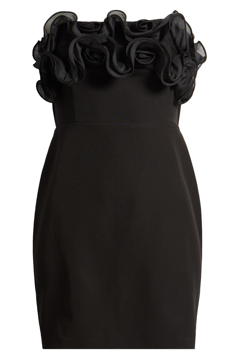 Organza Ruffle Strapless Cocktail Minidress, Alternate, color, BLACK