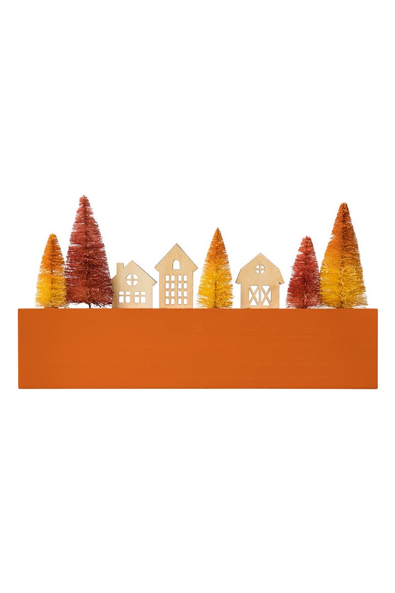 Harvest Fall Wooden House/Brush Trees Table Decor, Alternate, color, Orange