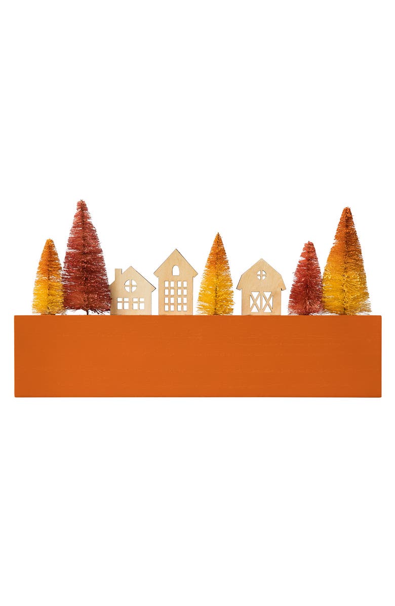 Glitzhome Harvest Fall Wooden House/Brush Trees Table Decor, Alternate, color, Orange