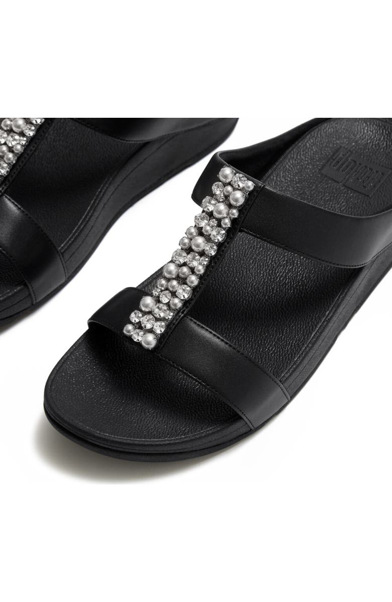 FitFlop Fino Pearls and Crystal H Bar Slides, Alternate, color, Black