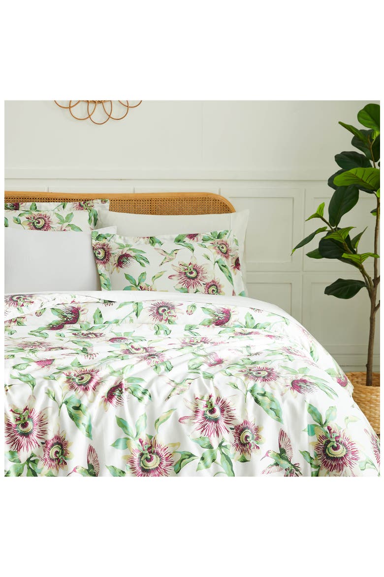 Duvet Cover & Pillow Sham Set, Main, color, WHITE/ GREEN