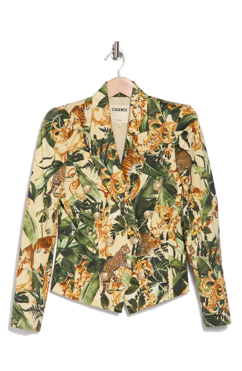L'AGENCE Bethany Jungle Print Structured Cotton Blazer, Alternate, color,