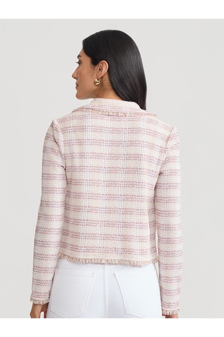 Relaxed Plaid Fringe Trim Knit Jacket, Alternate, color, Biscotti/Charmeuse