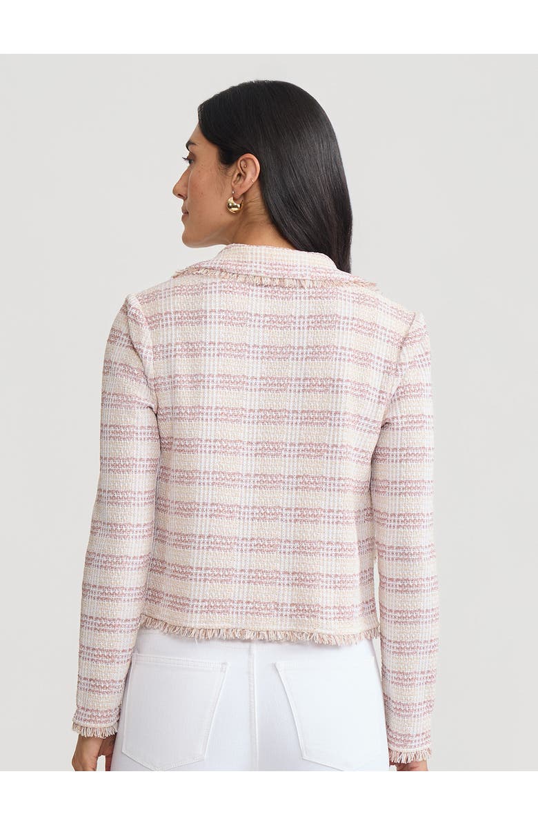 Misook Relaxed Plaid Fringe Trim Knit Jacket, Alternate, color, Biscotti/Charmeuse