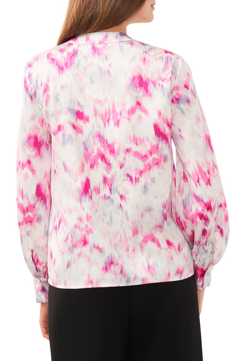 Halogen<sup>®</sup> Collarless Satin Button-Up Shirt, Alternate, color, Magenta Pink/ Multi