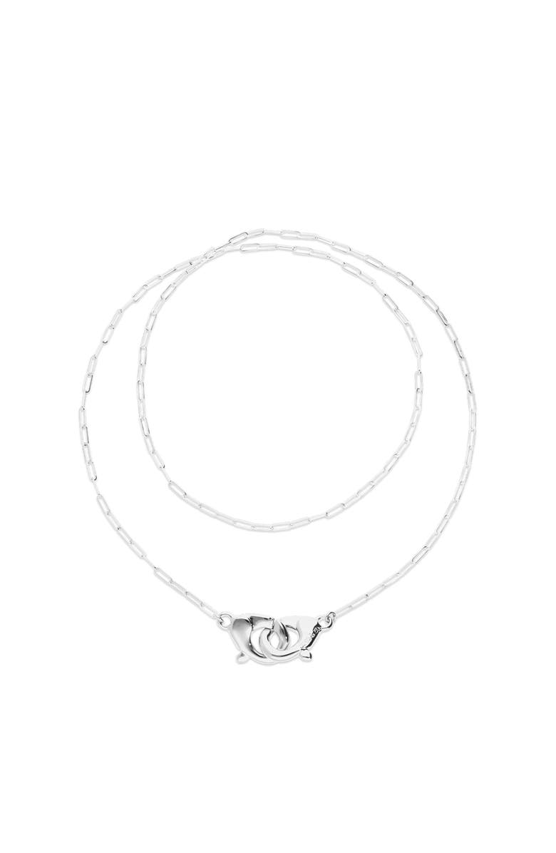 UNODE50 Long sterling silver-plated necklace with interlocking carabiner detail, Main, color, Silver