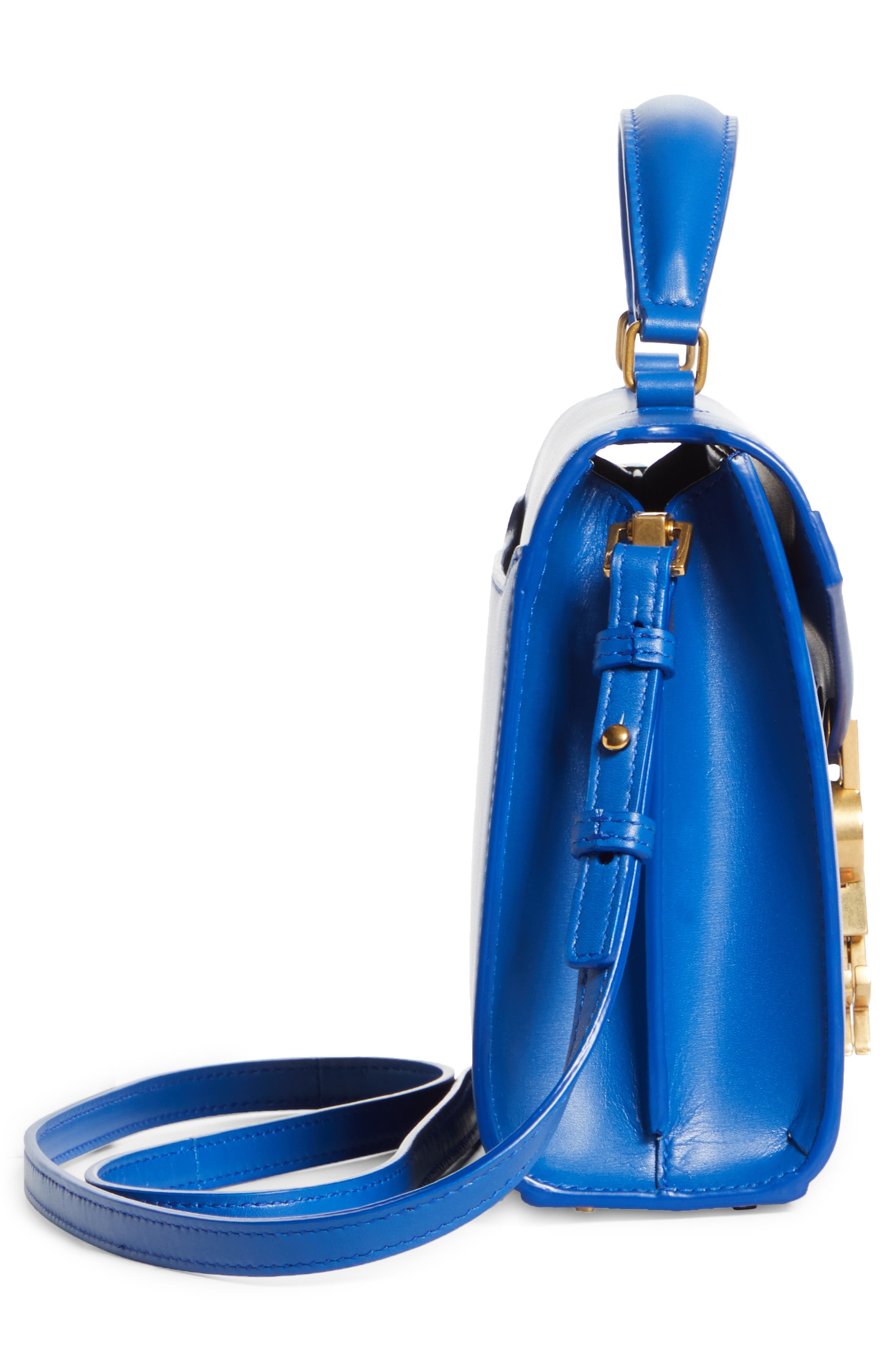 Mini Cassandra Leather Top Handle Bag, Alternate, color, BLEU MAJORELLE