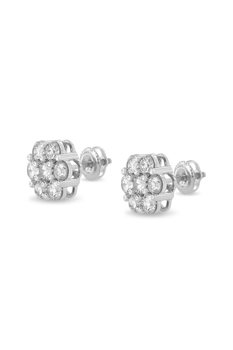 14K White Gold 3 cttw Diamond Floral Cluster Stud Earring, Alternate, color, White