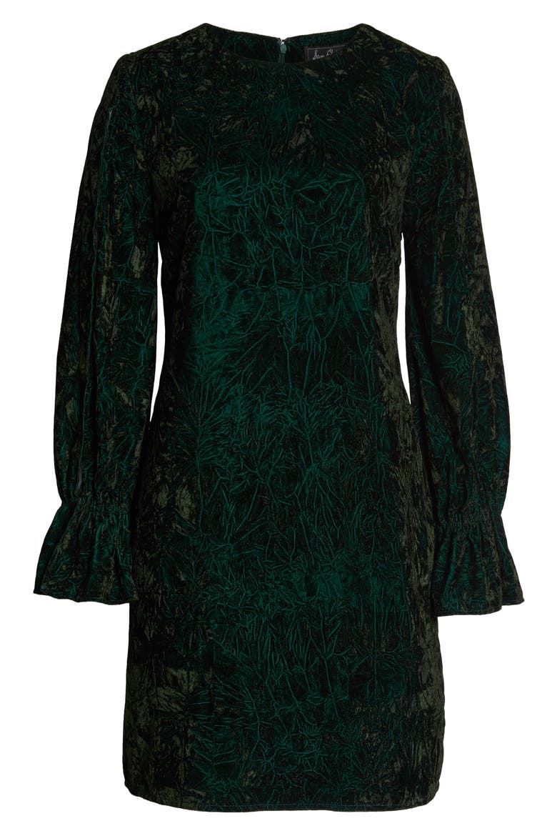Crushed Velvet Shift Dress, Alternate, color, HUNTER GREEN