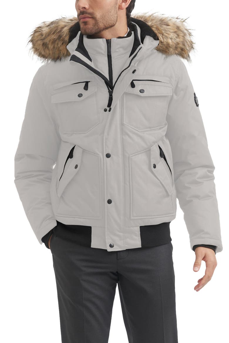Faux Fur Trim Bomber Jacket, Main, color, STONE/COYOTE