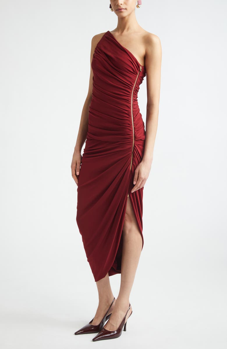 Carolina Herrera Asymmetric Ruched One-Shoulder Jersey Dress, Alternate, color, Rioja