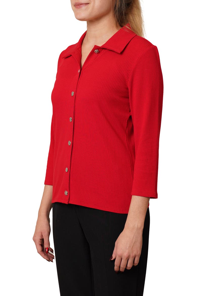 Buttoned Ribbed Knit Top, Alternate, color, SALSA