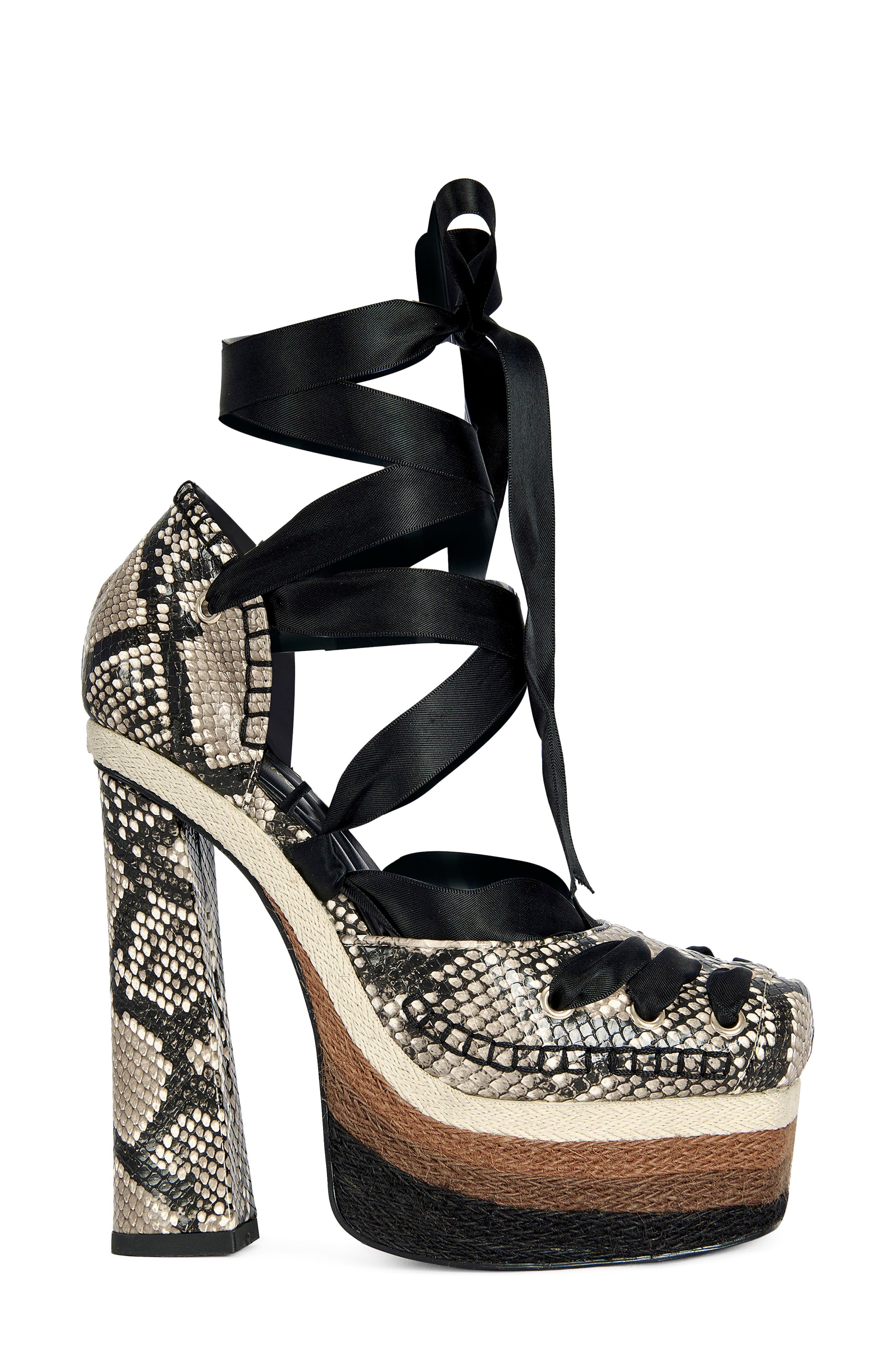 AZALEA WANG Fonetyn Ankle Tie Platform Pump, Alternate, color, Brown Multi