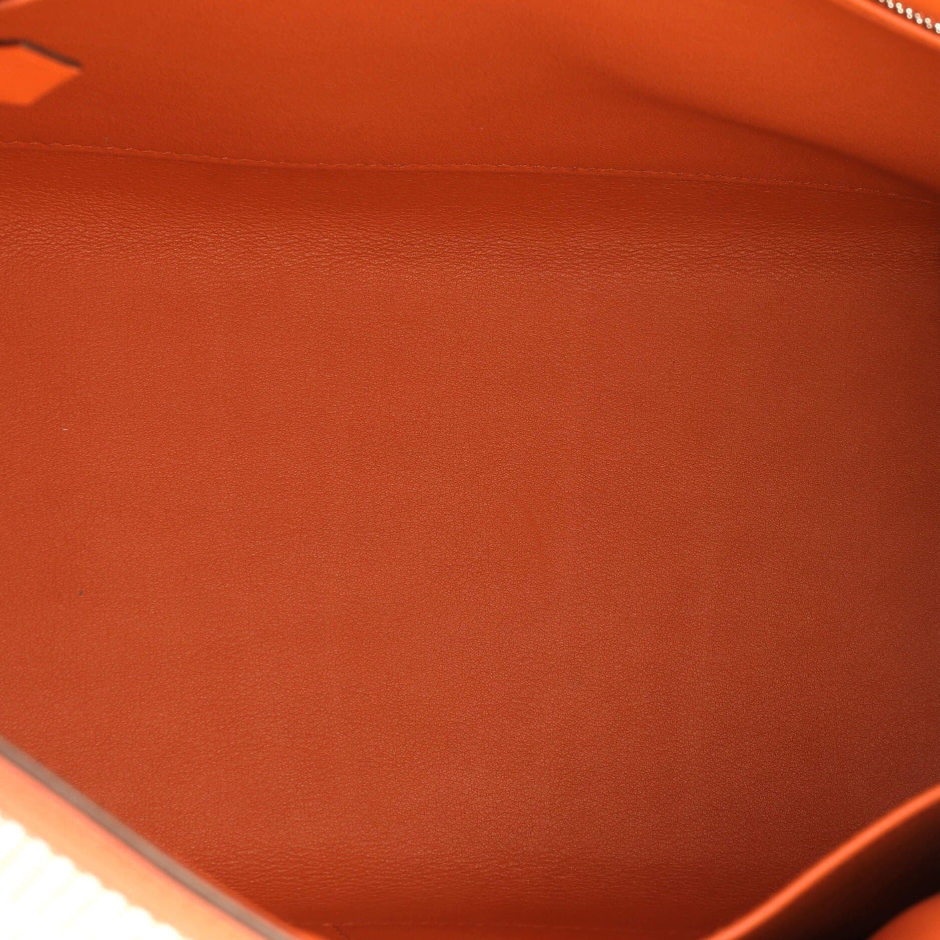 Pre-Owned Hermes Kelly Handbag Quadrille Canvas and Orange Swift with Palladium Hardware 28, Alternate, color, Terre Battue