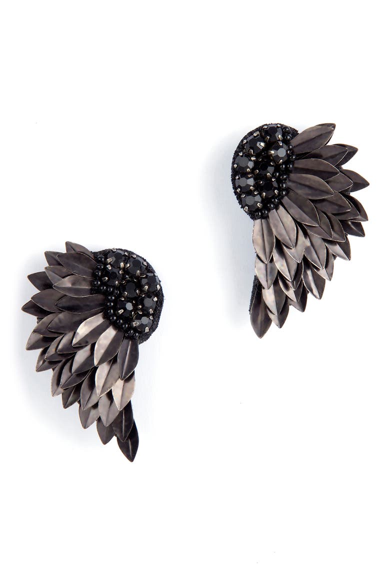 Perry Wing Drop Earrings, Main, color, BLACK