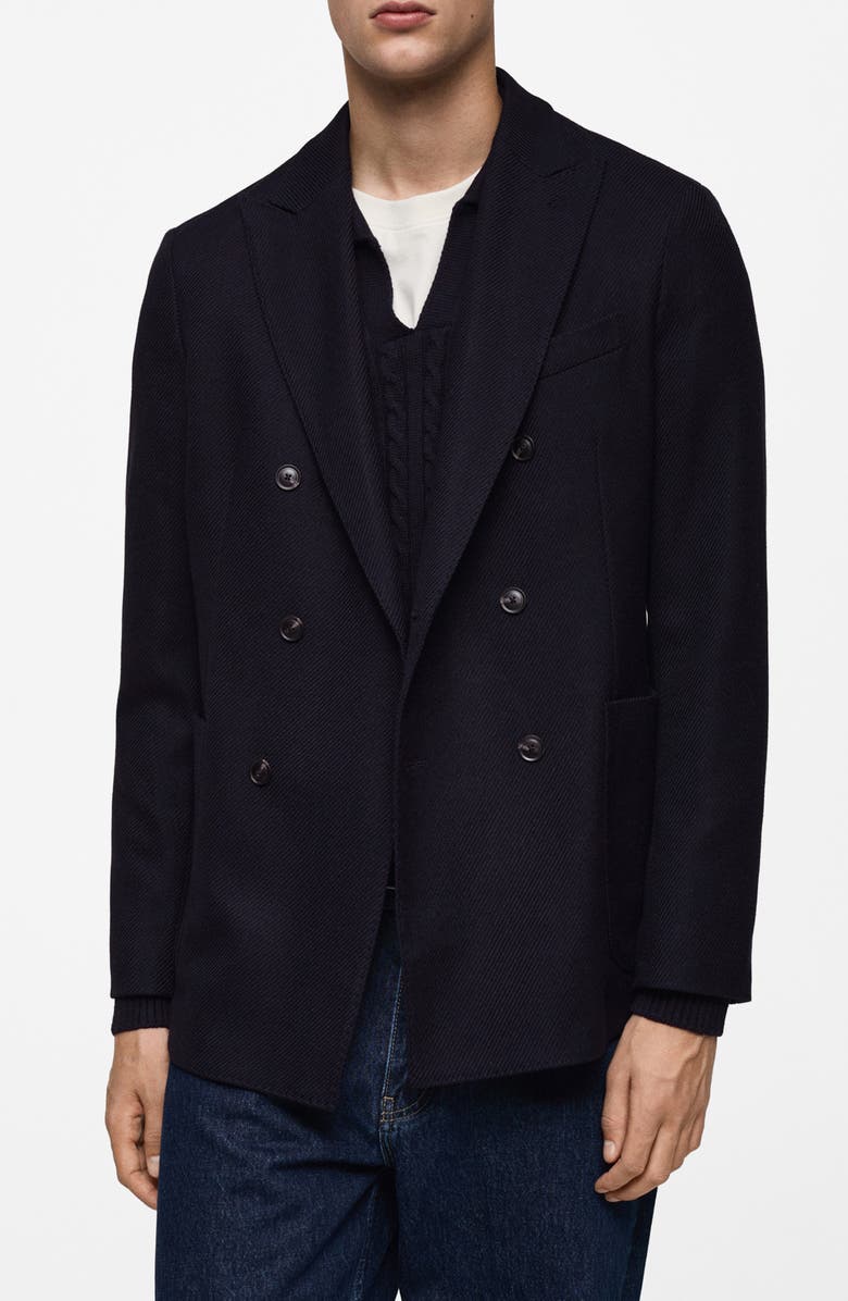 MANGO Slim Fit Double Breasted Twill Jacket, Main, color, 