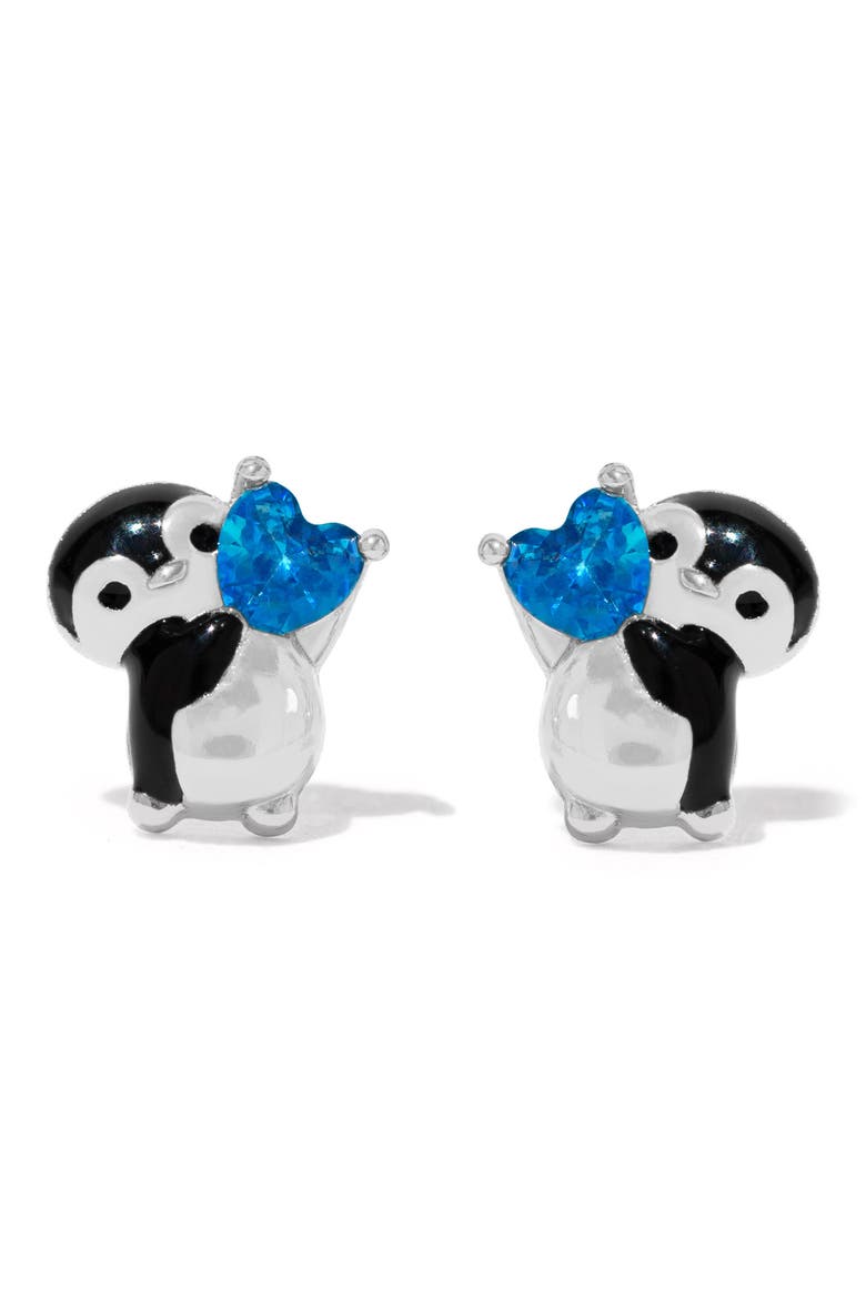 Penguin Heart Stud Earrings, Main, color, SILVER
