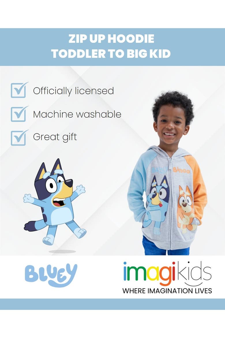 Fleece Zip-Up Hoodie, Alternate, color, Bluey Bingo Grey